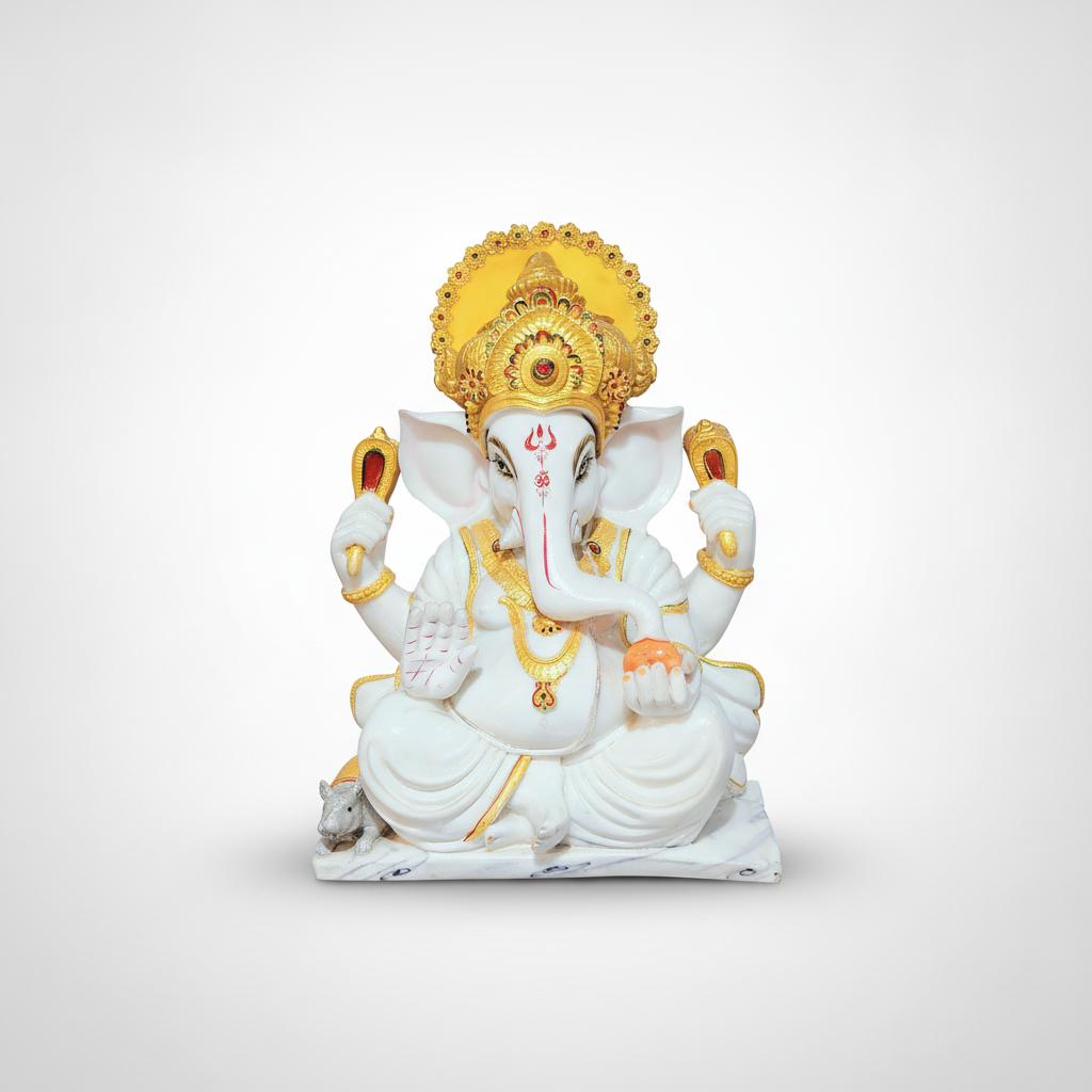 White & Gold Lord Ganesha Statue – 18 Inch Poly Resin Idol