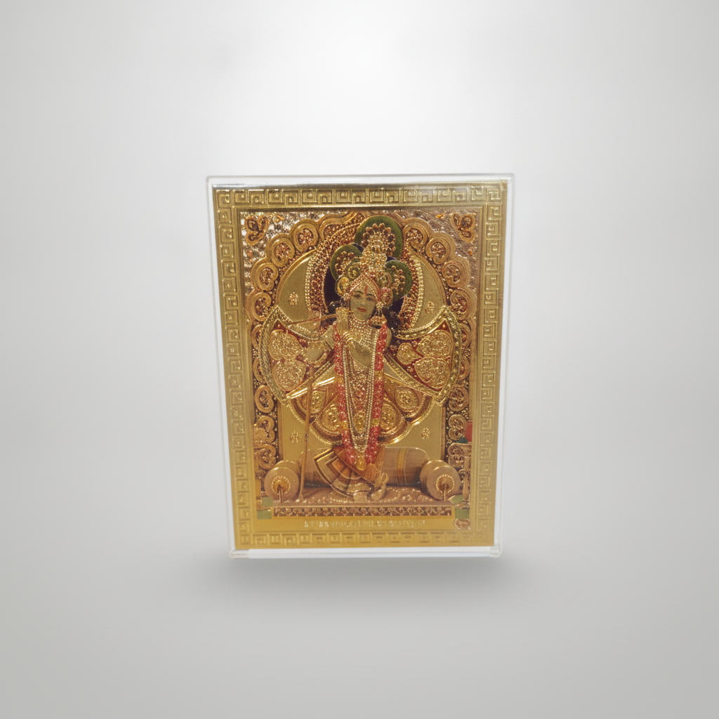 Golden Lord Krishna Car Dashboard Idol Frame