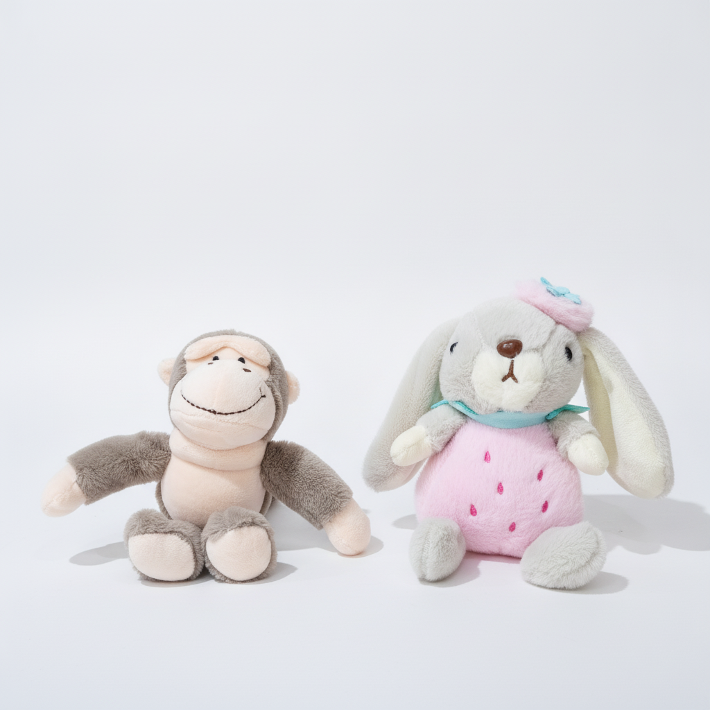 Cute Plush Animal Keychain Soft Toys – Monkey & Bunny Set