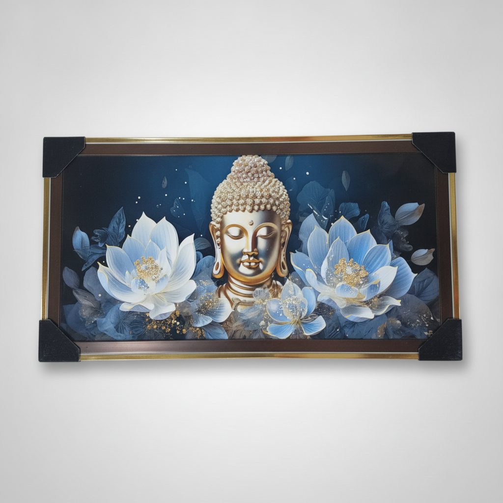 Golden Buddha & Lotus Framed Wall Art Print