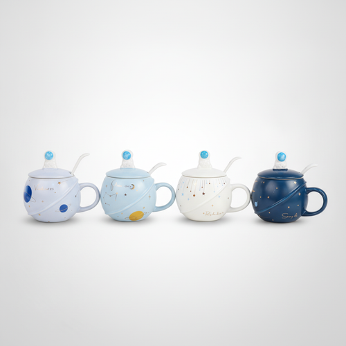 Astronaut Space Ceramic Mug with Lid & Spoon