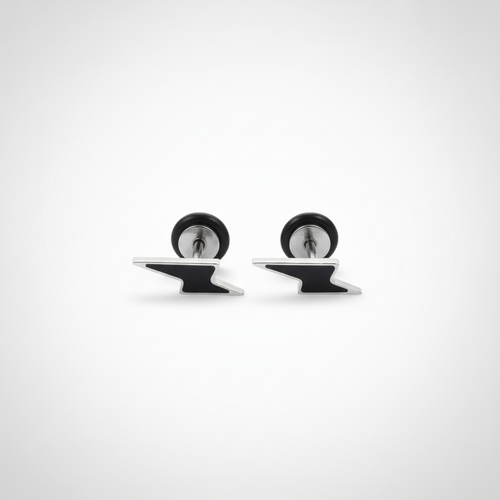 Men's Anvil & Lightning Bolt Stud Earrings – Black & Silver