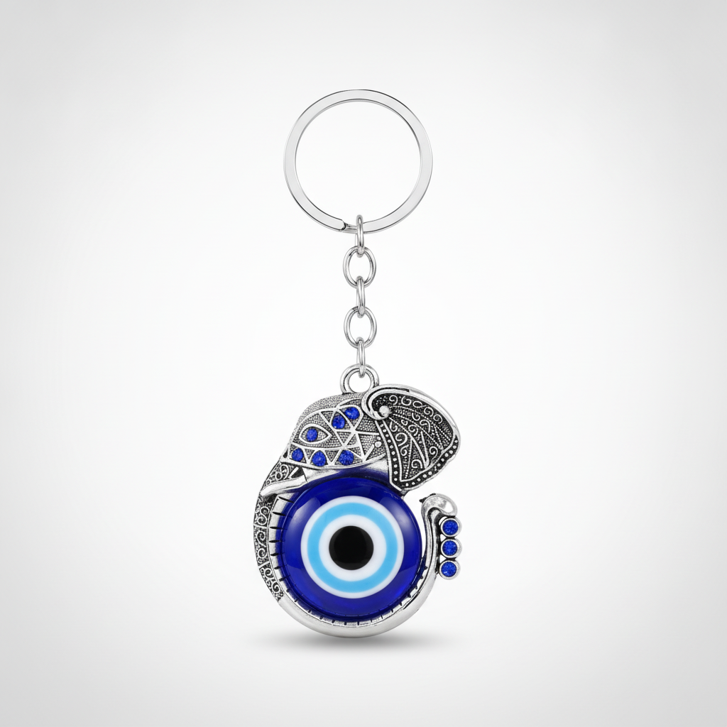 Evil Eye Elephant Keychain – Blue Glass Nazar Charm