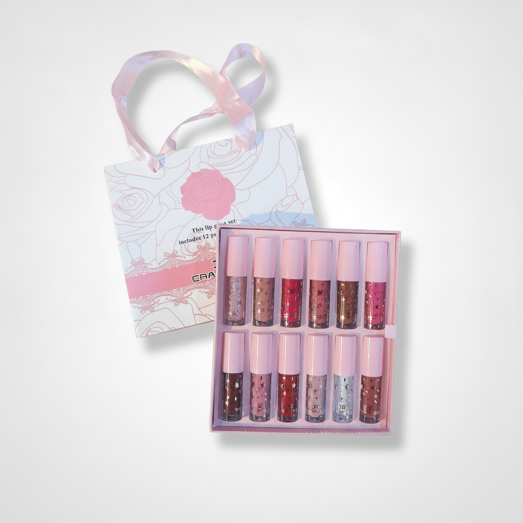 12-Piece Mini Lip Gloss Gift Set with Star-Print Tubes