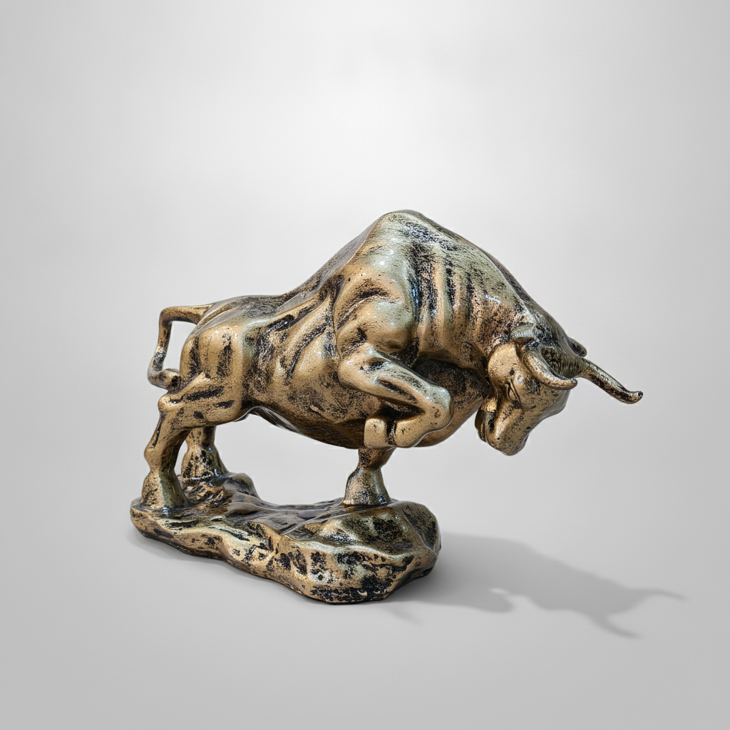 Gold Charging Bull Figurine – Poly Resin Desk Sculpture