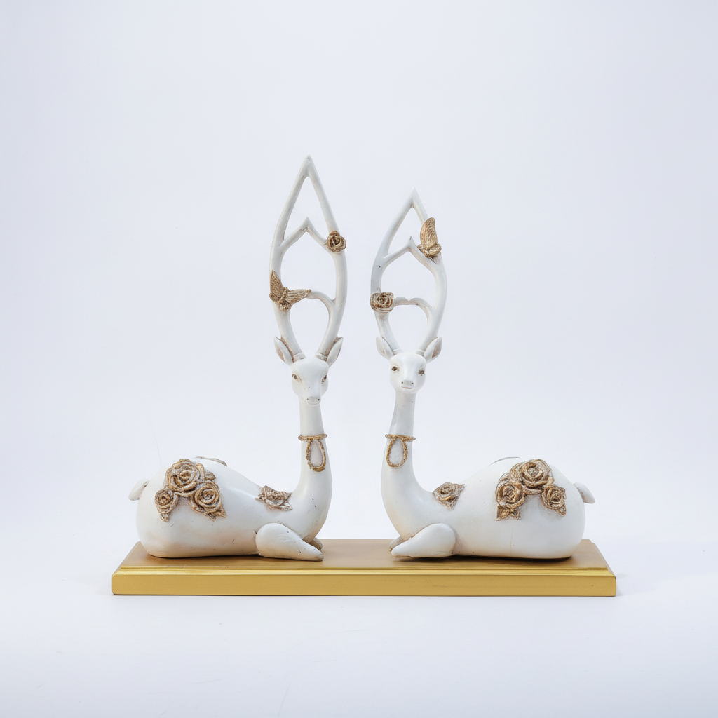 Elegant White & Gold Deer Couple Figurine Set – 11.5"