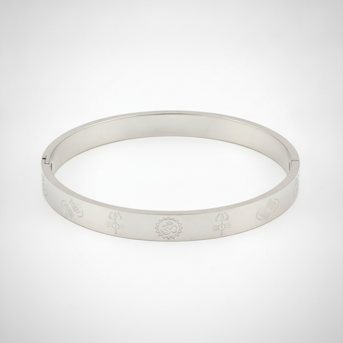 Men's Silver Om Symbol Hindu Spiritual Bangle Bracelet