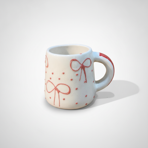 Handmade Ceramic Bow Mug – Cottagecore Pink Ribbon Design