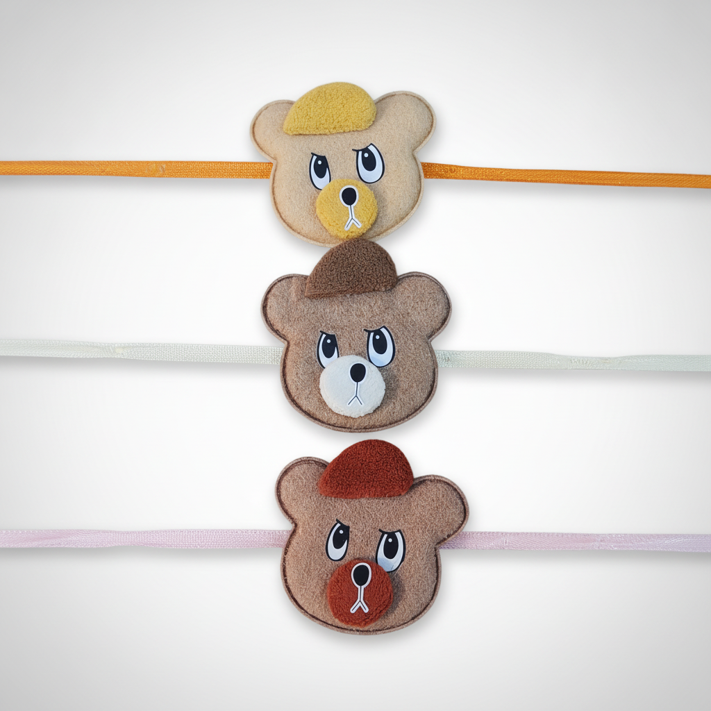 Cute Bear Face Kids Rakhi – Set of 3 Felt Rakhis