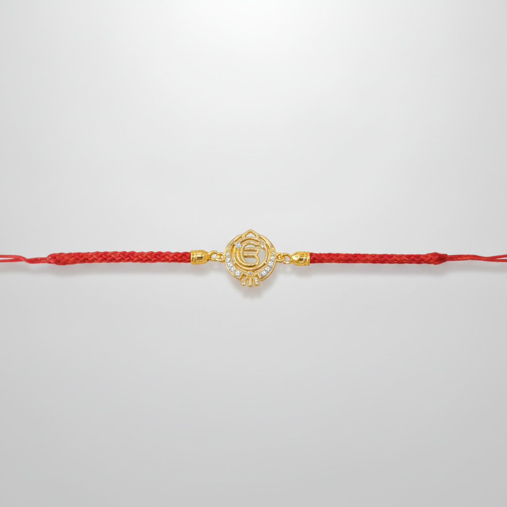 Ek Onkar Rakhi with Red Braided Thread & Gold Charm