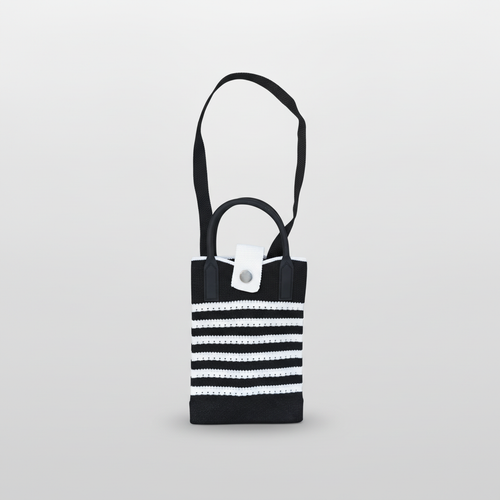 Black & White Striped Knit Phone Crossbody Bag with Handle