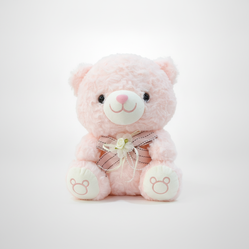Adorable Pink Teddy Bear Plush Soft Toy with Bow