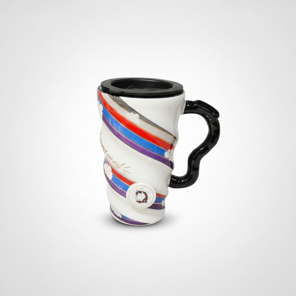 Unicorn Swirl Ceramic Travel Mug with Lid & Handle