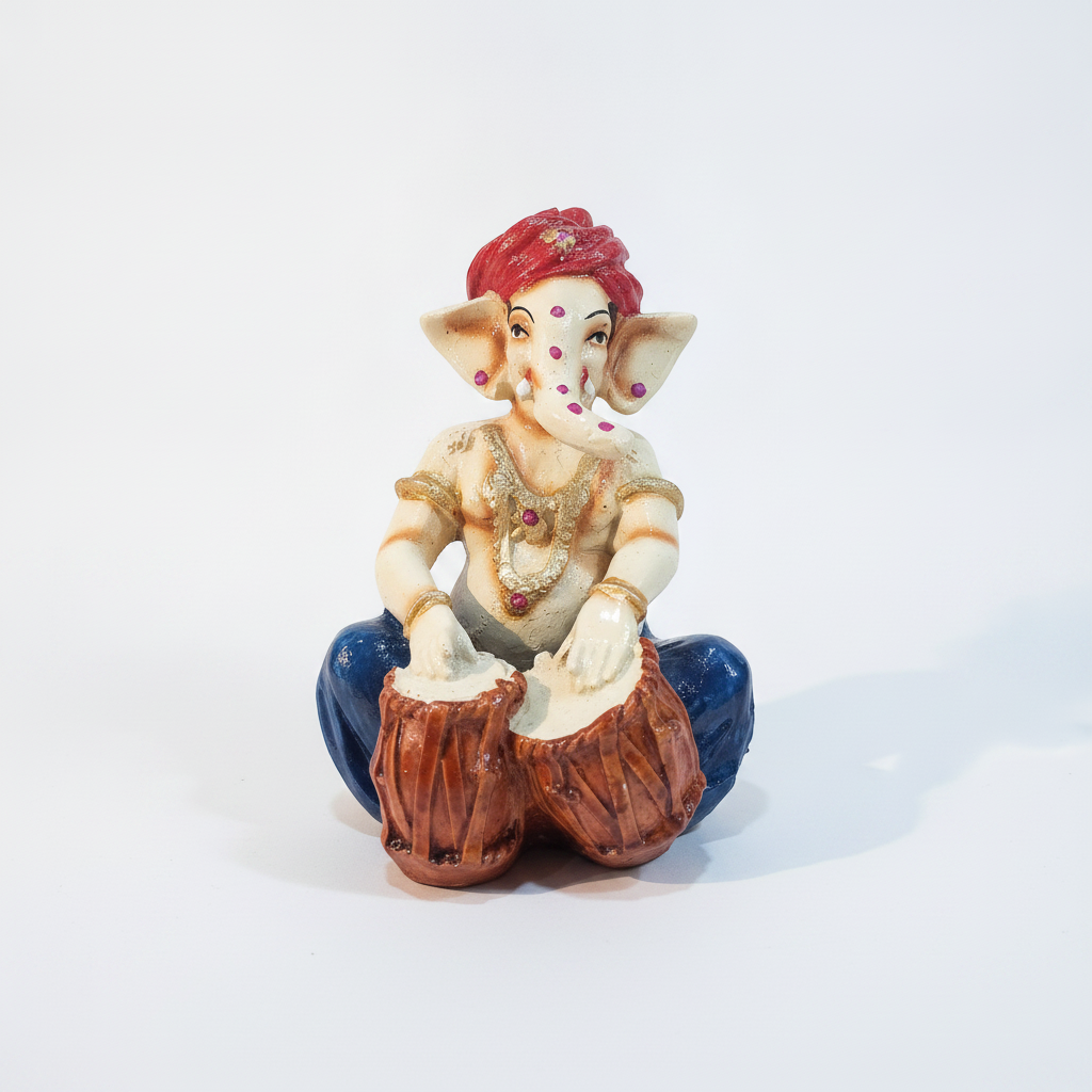 Lord Ganesha Playing Tabla Figurine – Poly Resin Statue