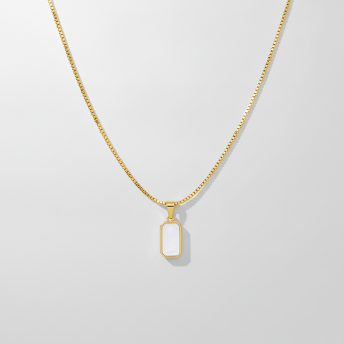 Gold Box Chain Necklace with Mother of Pearl Pendant