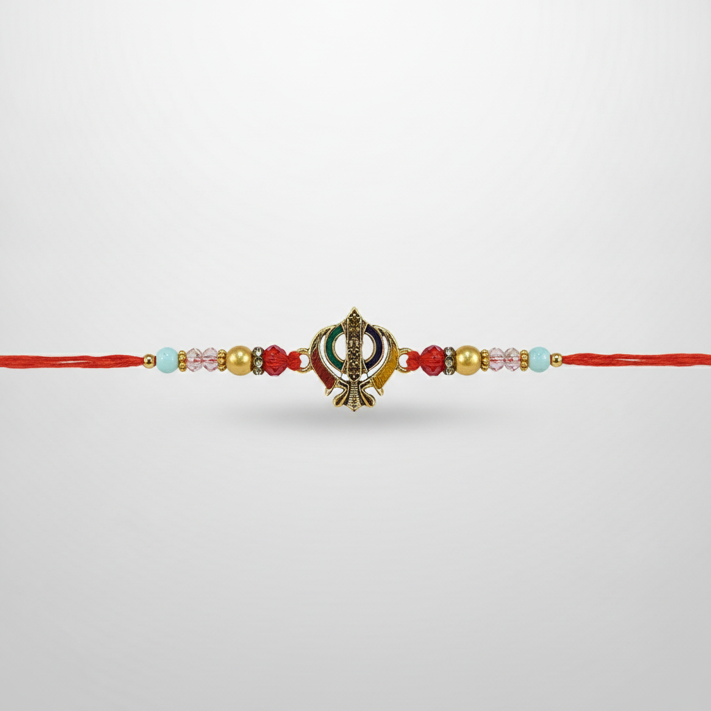 Khanda Rakhi with Red Thread & Crystal Beads