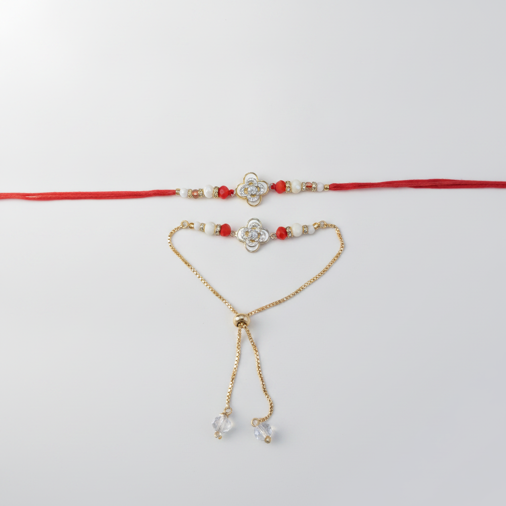Bhaiya Bhabhi Rakhi Set – Floral Charm with Beads