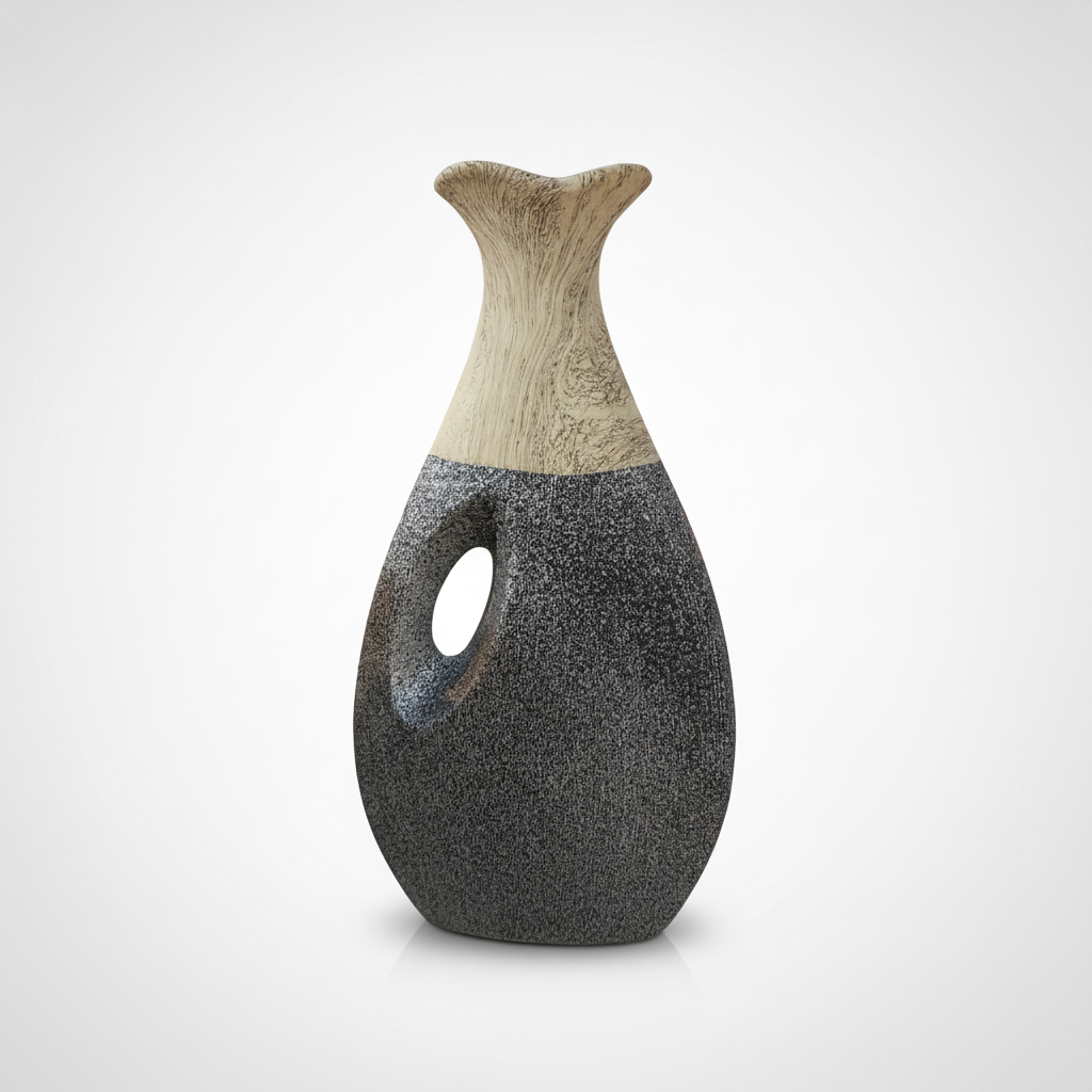 Two-Tone Ceramic Floor Vase with Handle Cutout Detail