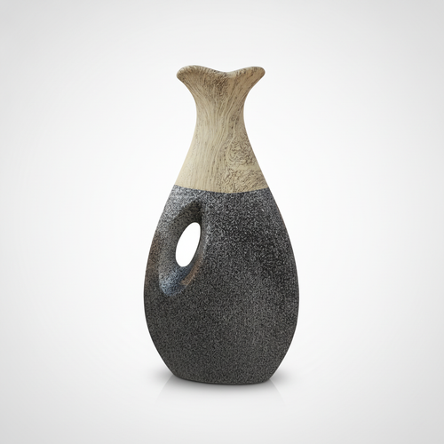 Two-Tone Ceramic Floor Vase with Handle Cutout Detail