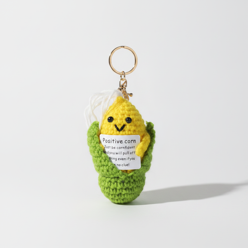 Positive Corn Crochet Keychain – Cute Motivational Charm