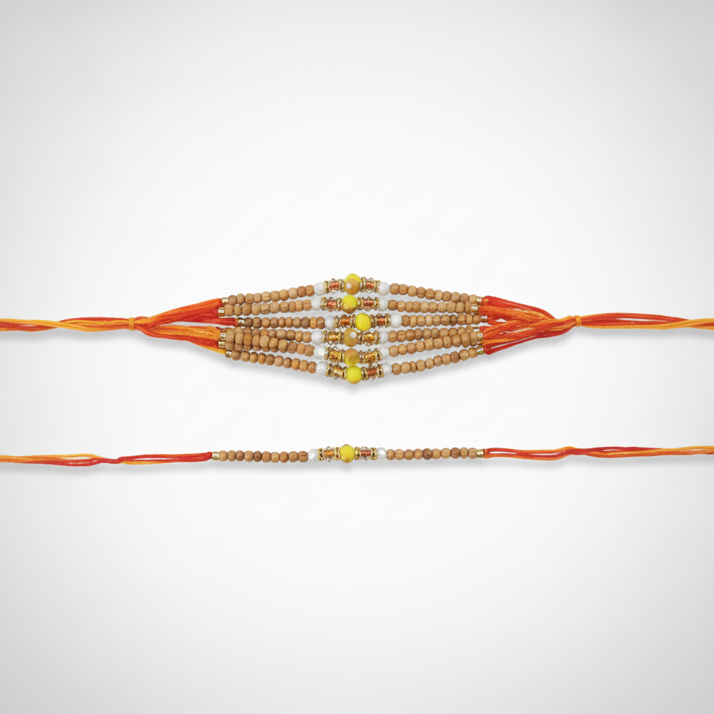 Chandan Rakhi with Beads & Crystal Center – Pack of 12