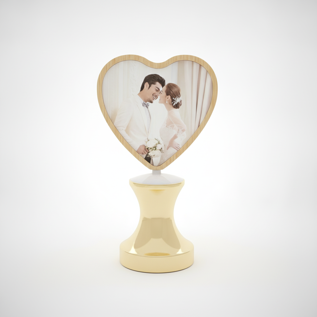 Heart-Shaped LED Rotating Photo Frame on Gold Stand