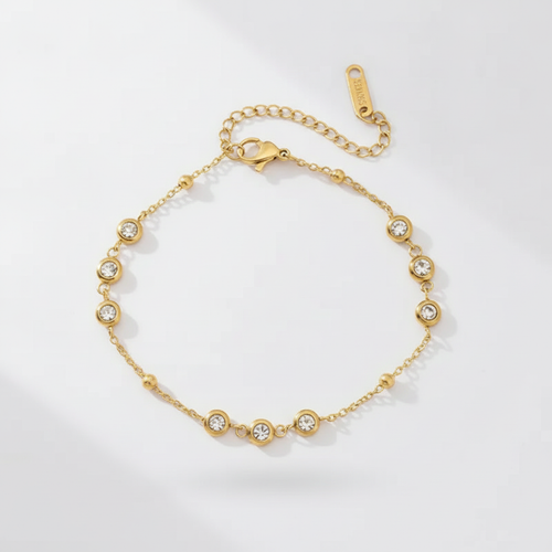 Gold Crystal Bezel Bracelet | Dainty CZ Station Chain