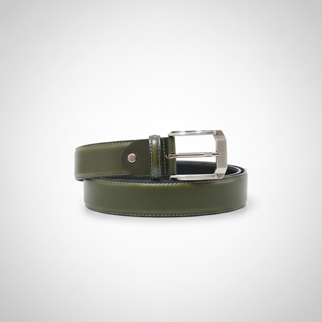 Wrangler Men's Olive Green Leather Belt – Silver Buckle