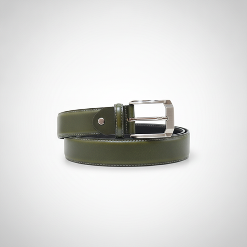 Wrangler Men's Olive Green Leather Belt – Silver Buckle