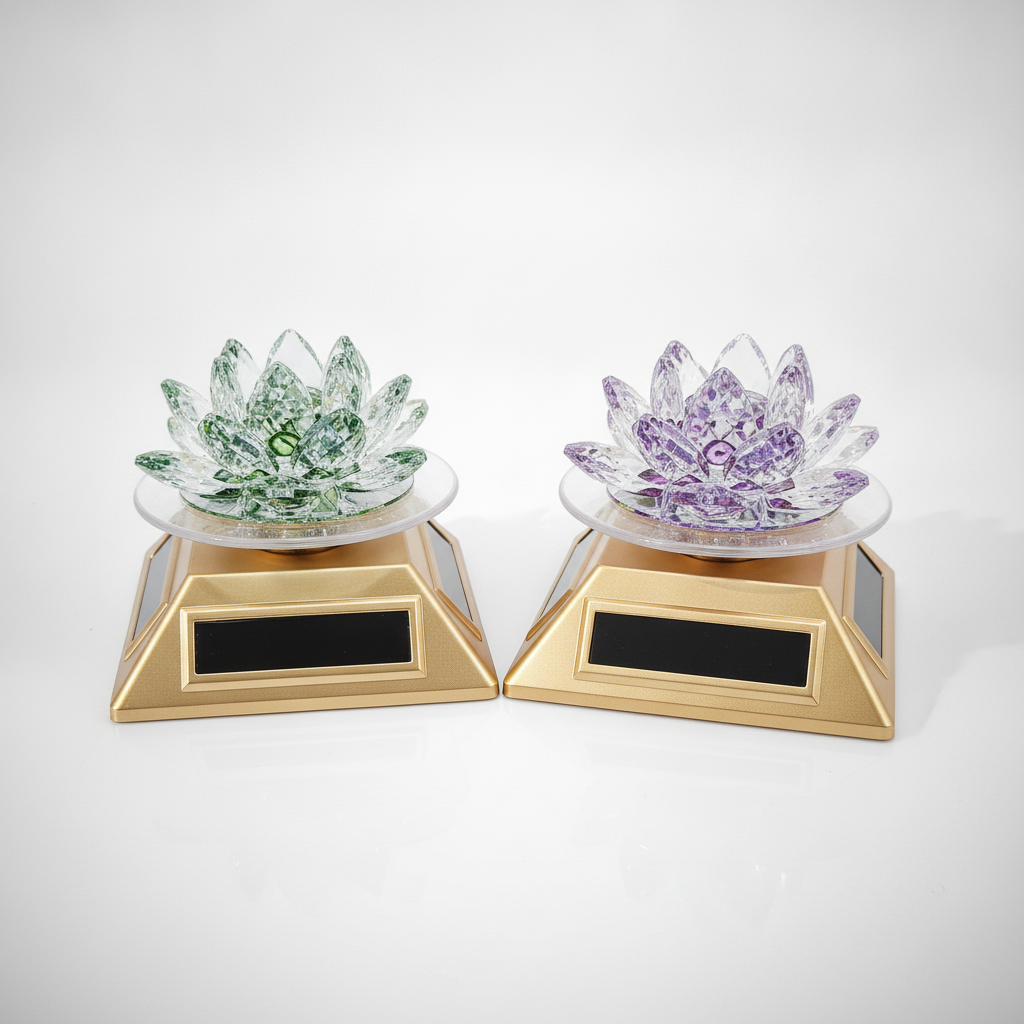 Solar-Powered Rotating Crystal Lotus Flower Figurine