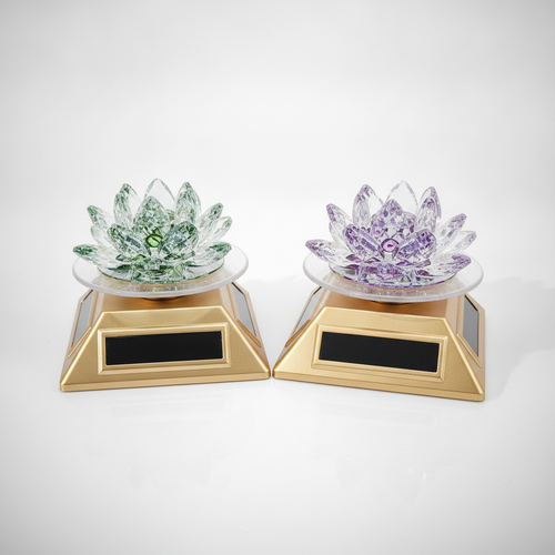 Solar-Powered Rotating Crystal Lotus Flower Figurine