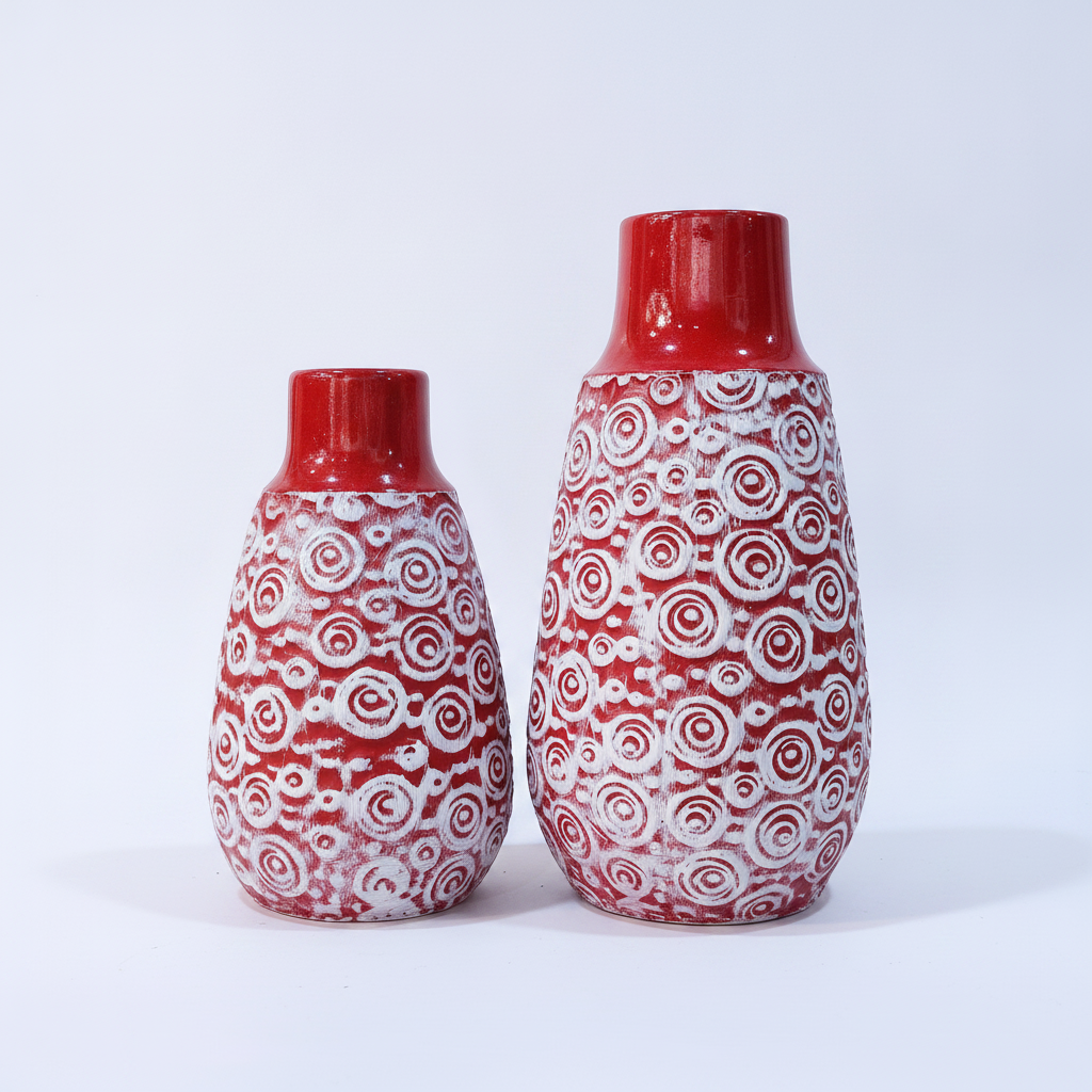 Red & White Spiral Poly Resin Flower Vase Set of 2