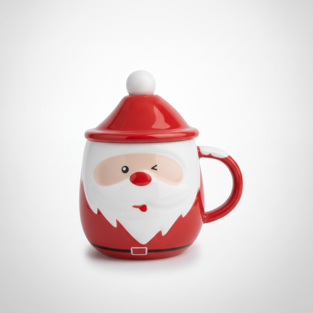 Santa Claus Ceramic Mug with Lid – Festive Christmas Cup