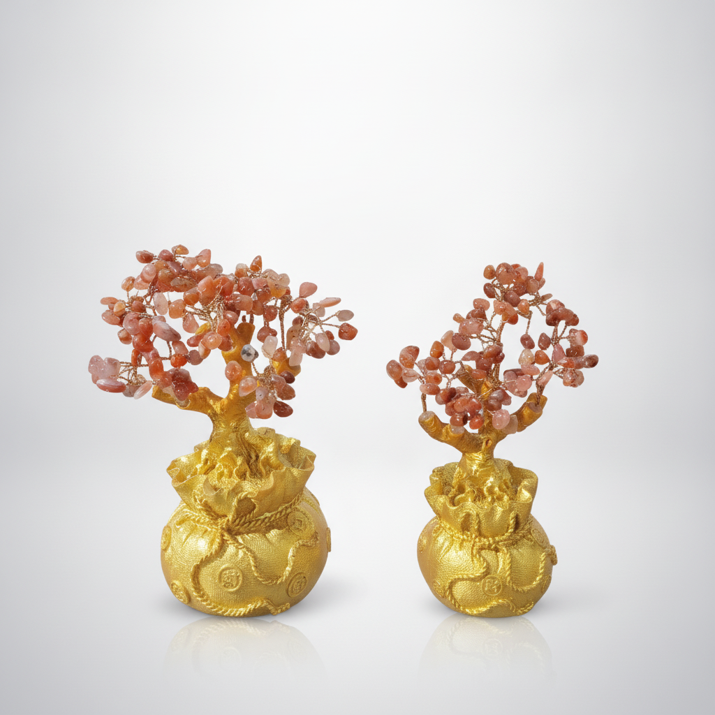 Carnelian Crystal Money Tree in Golden Fortune Bag