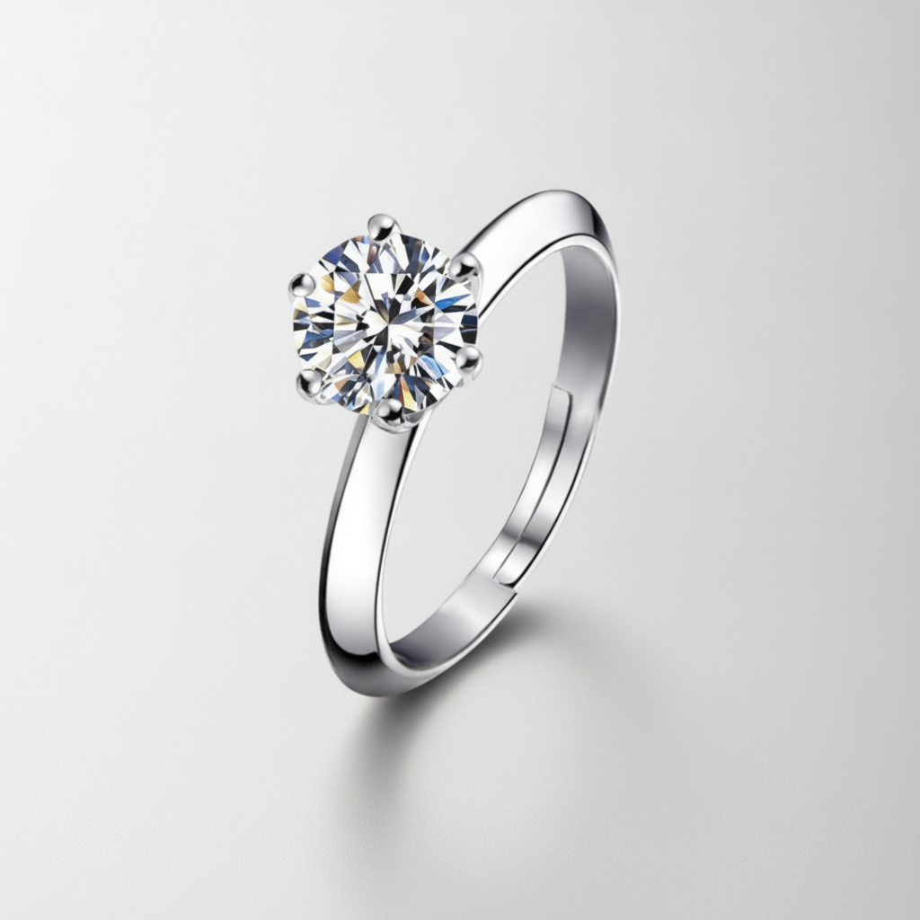 Classic Solitaire CZ Ring – Adjustable Silver Band