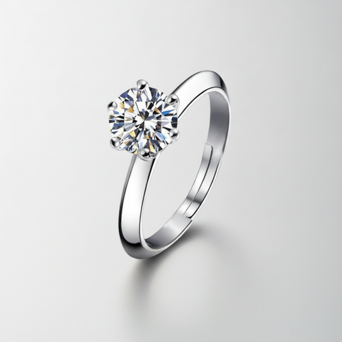 Classic Solitaire CZ Ring – Adjustable Silver Band