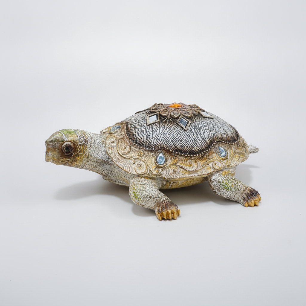 Ornate Jeweled Tortoise Figurine – Feng Shui Décor Statue