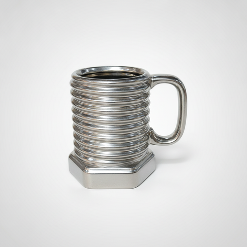 Industrial Bolt Mug – Chrome-Finish Ceramic Coffee Mug