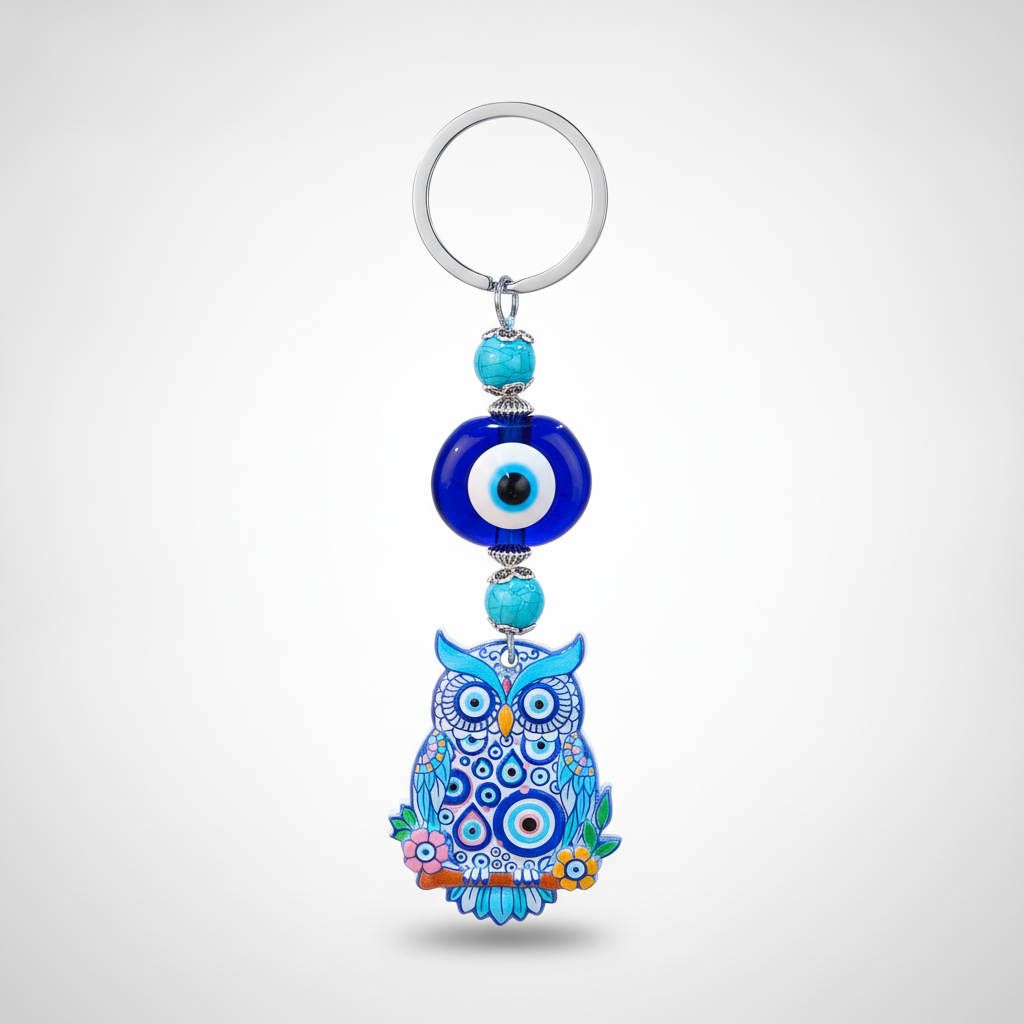Evil Eye & Owl Charm Keychain – Boho Luck & Protection