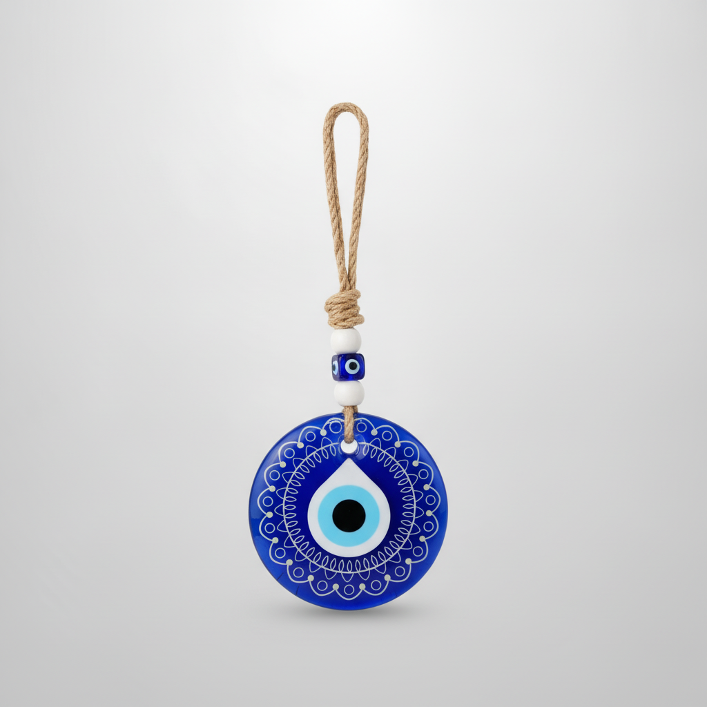 Turkish Evil Eye Glass Wall Hanging with Mandala Detail