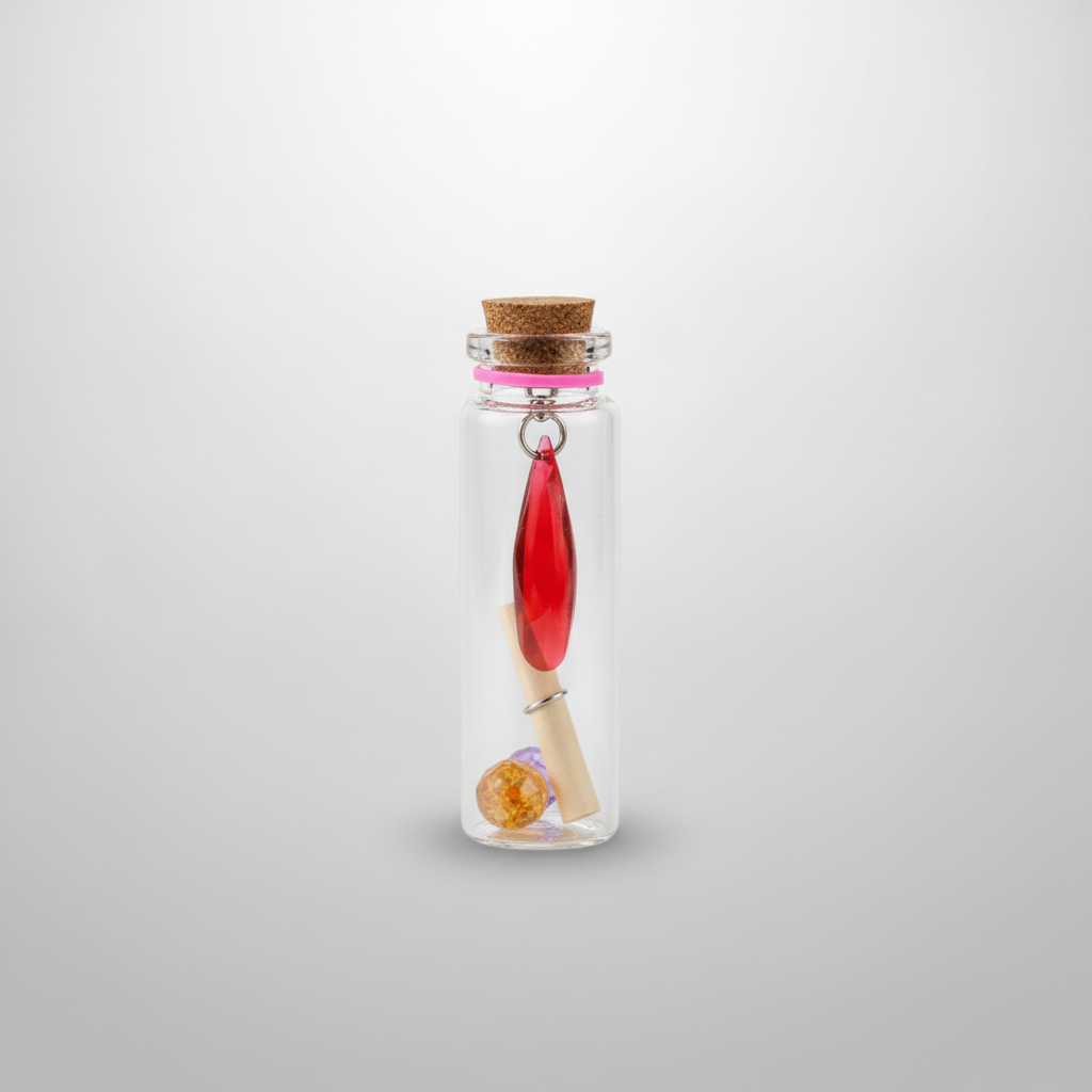 Wishing Bottle Charm — Crystal Teardrop & Gemstone Message Vial