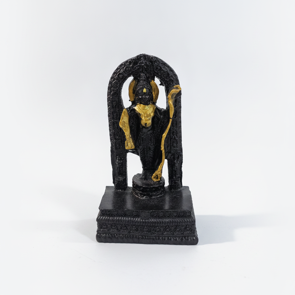 Ram Lalla Black & Gold Idol Statue with Arch — Ayodhya Style