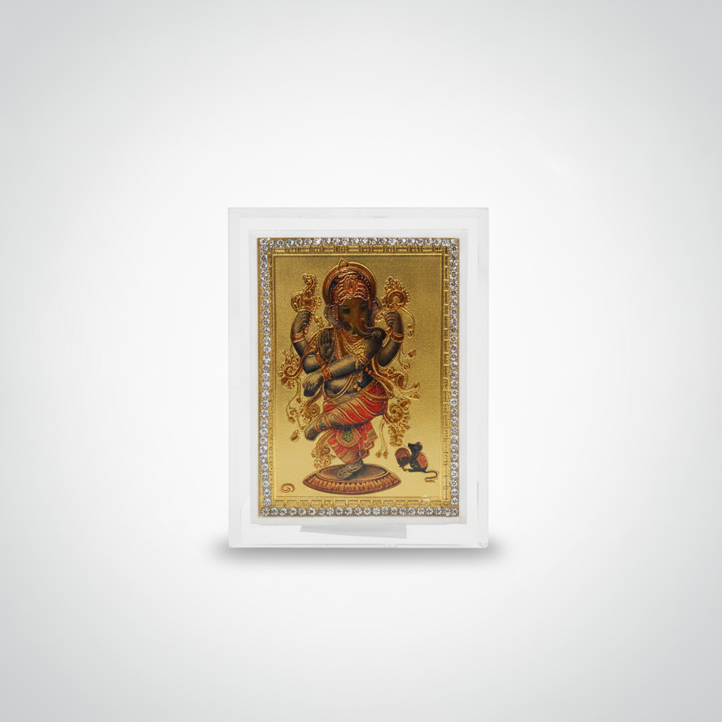 Gold Ganesh Crystal Acrylic Frame Desk Décor with Rhinestones
