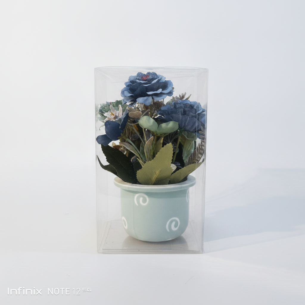 Mini Artificial Blue Rose Bouquet in Ceramic Pot