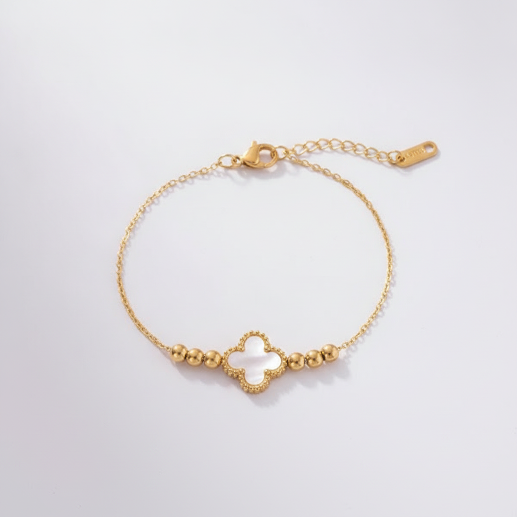 Gold Four-Leaf Clover Shell Charm Bracelet for Women