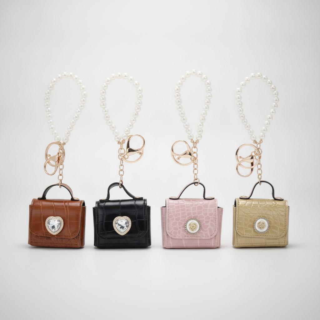 Mini Handbag Keychain with Pearl Bracelet Wristlet