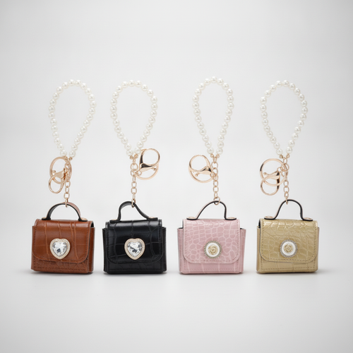 Mini Handbag Keychain with Pearl Bracelet Wristlet