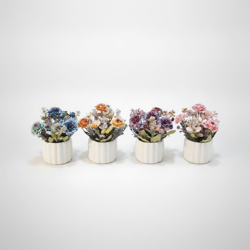 Mini Artificial Flower Pot – Ceramic Bonsai Decor