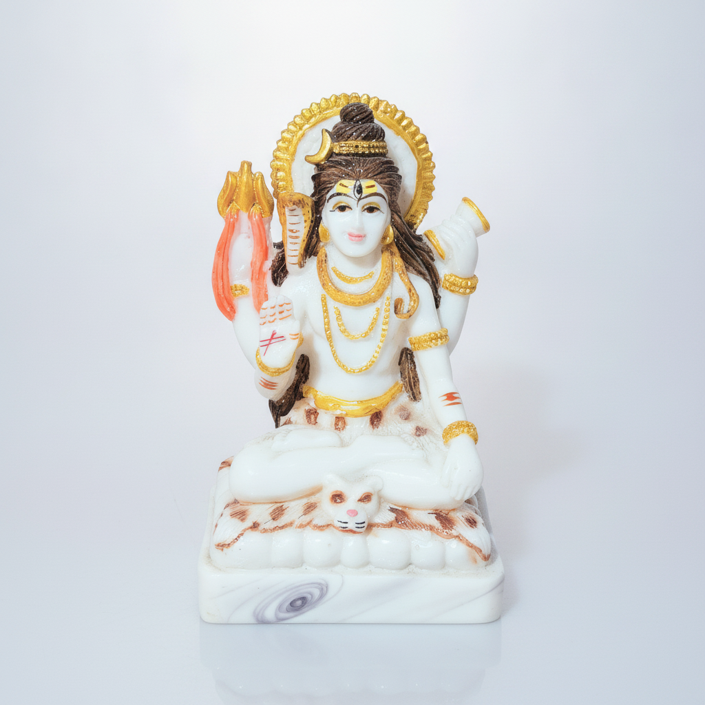 Lord Shiva Statue 5 Inch | White & Gold Marble Finish Idol