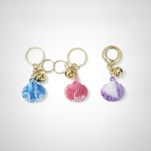 Seashell Charm Keychain with Gold Bell – Ocean Vibes